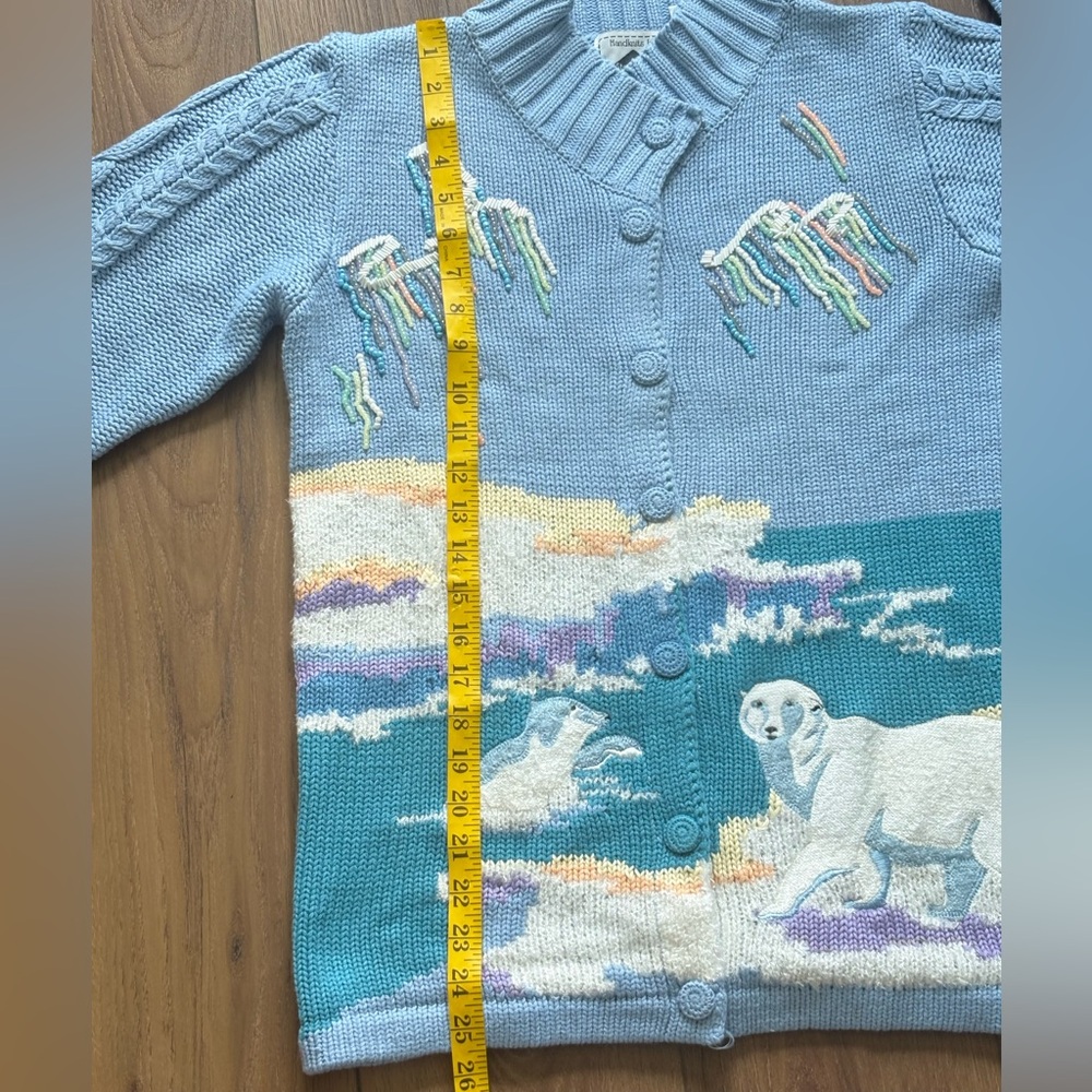 Vintage Storybook Knit Sweater Cardigan Size S Embroidered “Northern Lights” - Picture 10 of 10